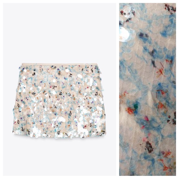 NWT. Zara Raw Blue Sequin Short Skirt. Size S. - Picture 7 of 12